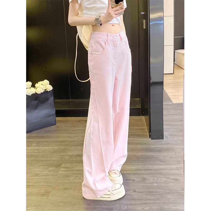 Shenzhen 2026 New Nanyou Women's Clothing European Designer Style Retro Pink High-Waisted Straight Wide-Leg Jeans for Women