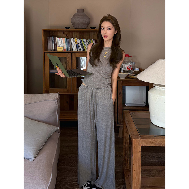 Fiery Fire【Natural】Korean-Style Lazy Style Gray Suit for Women, New Summer Thin Casual Two-Piece Set