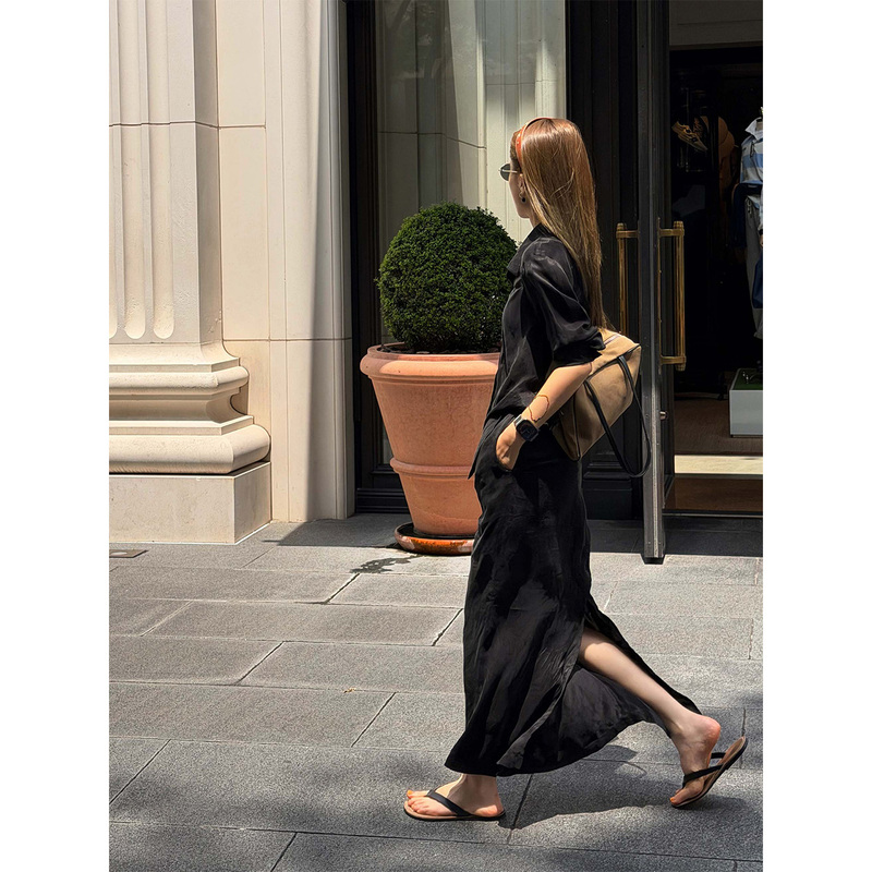 Fiery Fire【Endless Summer】Korean-Style Minimalist Black Two-Piece Set for Women, New Summer Thin Fashion Slimming Outfit