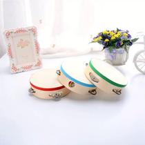 New Kindergarten Wooden Percussion Instrument Colorful Hand-cranked Imitation Sheepskin Tambourine 6-inch Medium Hand Tambourine