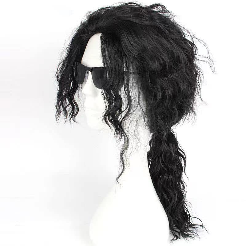 Michael Jackson Wig Rock Cosplay Parody Show Performance Stage Performance Mj Black Flip-Back Curly Hair Michael Jackson Wig Rock Cosplay Parody Show Performance Stage Performance Mj Black Flip-Back Curly Hair