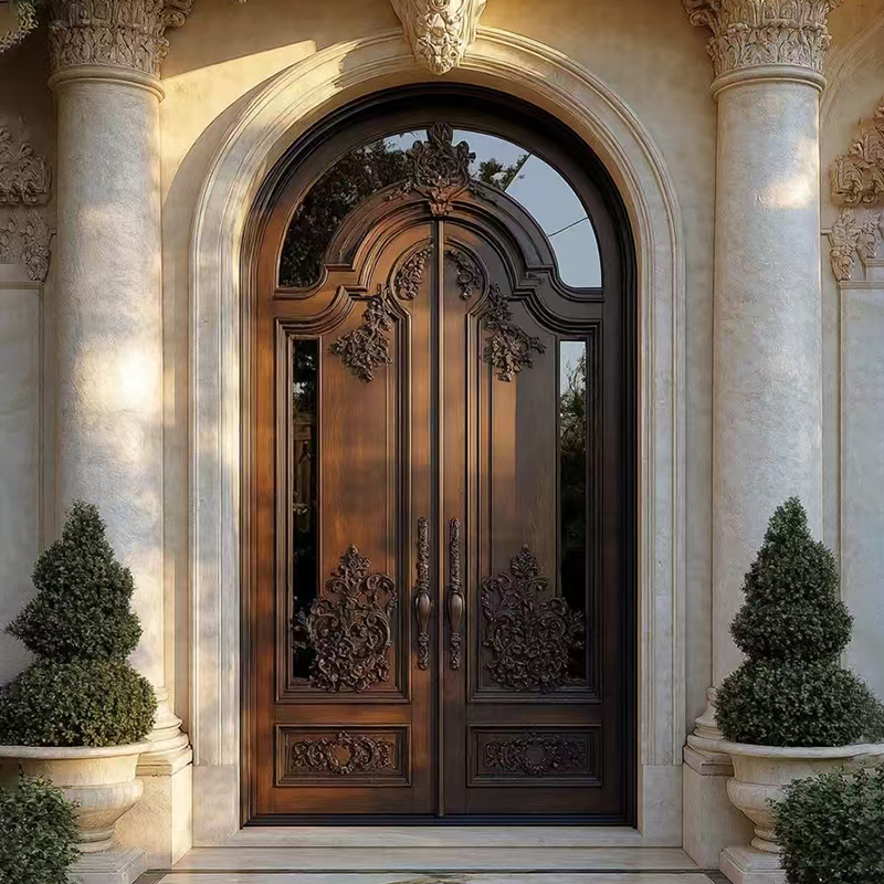 French-Style Retro Villa Entrance Door, Rural Self-Built House Double-Door Entrance, Glass Arched Courtyard Door, Entry Door