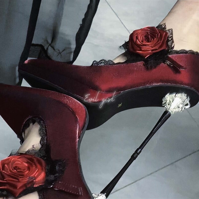 [in Stock] Rhodes Evening 11cm Heel Height Original Waterproof Platform Pointed Toe Gothic Rose High Heels