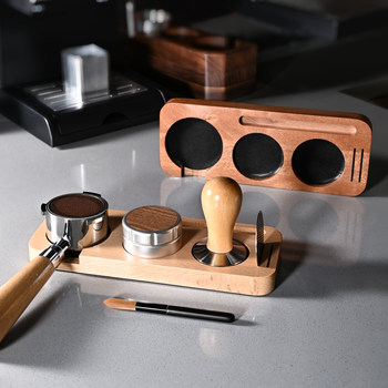 Coffee Machine Solid Wood Storage Press Plate Base Elastic Tamping Hammer Walnut Wood 51/58mm Distribution Tool Coffee Equipment