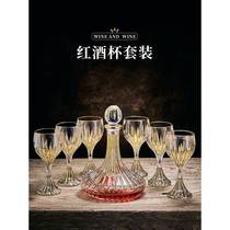 2023 New Light Luxurious Golden Red Wine Glass European Retro Waist Goblet Home Handmade Painted Wine Bottle Set