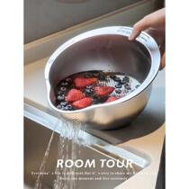 Food grade kitchen drain basket vegetable basin washing fruit rice cleaning artifact 304 stainless steel fruit plate home living room