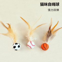 Cat Toy Bouncy Ball Feather Teaser Wand Self-Entertainment Boredom Buster Popular Online Cat Chase Interactive Pet Toy