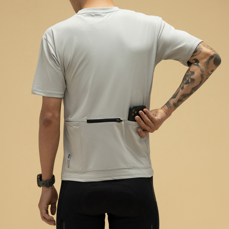 Giikom Men's and Women's Sun Protection Quick-Drying Cycling Jersey with Zipper, 3 Pockets, Short-Sleeved Casual Commuting Cycling T-Shirt