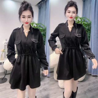 欧货时尚连衣裙女2026春季气质V领洋气收腰显瘦遮肉高级感衬衫裙