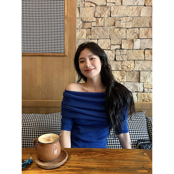 Daqianwithu korean one-shoulder solid-color woolen thin, high-end lazy sweater