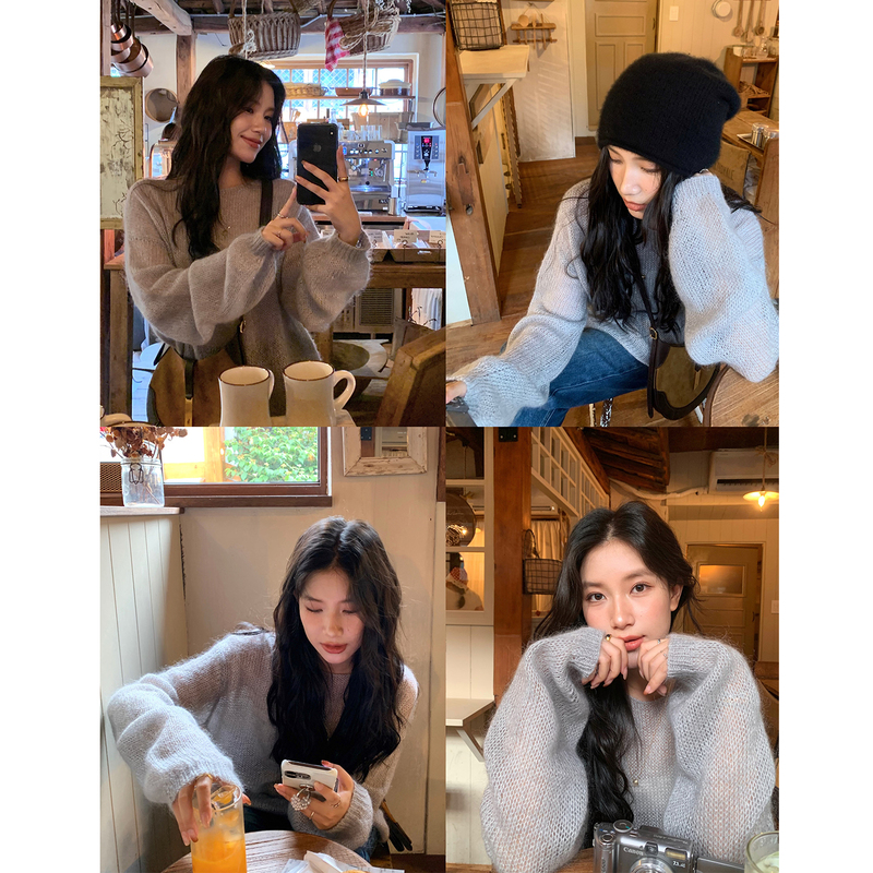 Daqianwithu Gentle Fabric Mohair Wool Sweater Women's Lazy and High-End Top Daqianwithu Gentle Fabric Mohair Wool Sweater Women's Lazy and High-End Top