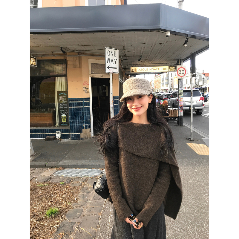 Daqianwithu Shawl-Style Lapel Warm and Stylish Natural Relaxed Wool Shawl Sweater