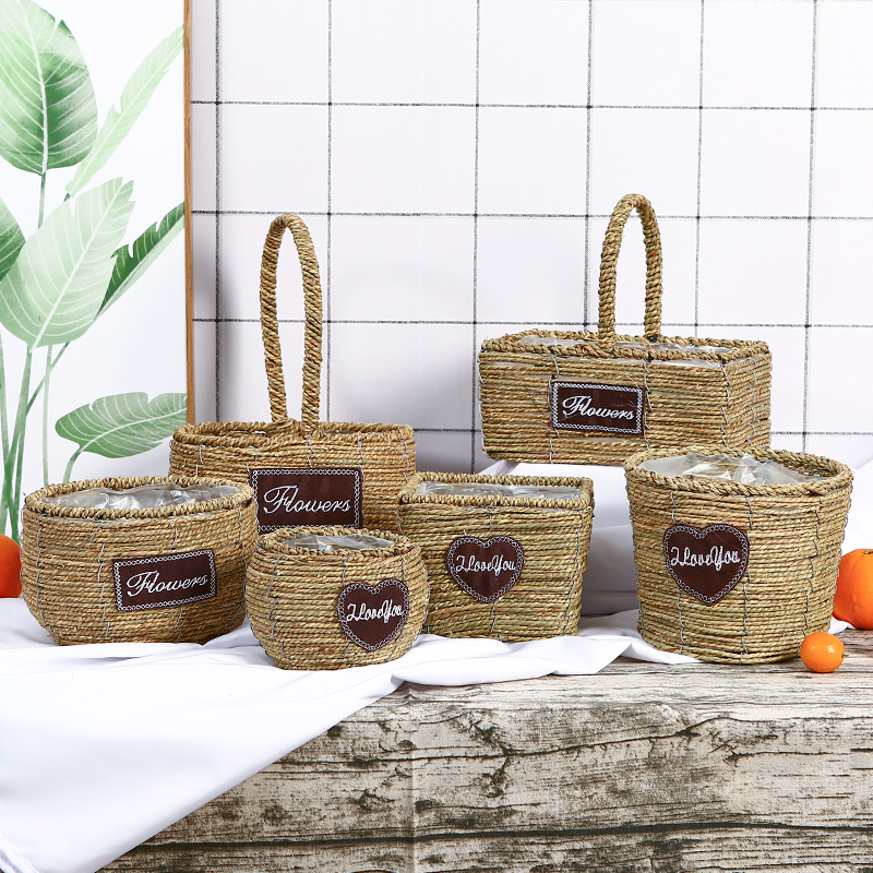 Creative woven straw chicography flower pot willow gold Ge multi meats flowers basket vine choreography hand living room office home flower arrangement decorations