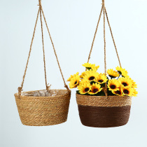 Cangbasket flowerpot Nordic style straw woven rattan green flower pot hanging wall hanging pot straw decorative basket