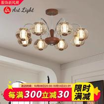 Medieval vintage living room chandelier walnut color dining room lamp American retro design French bedroom main lamp