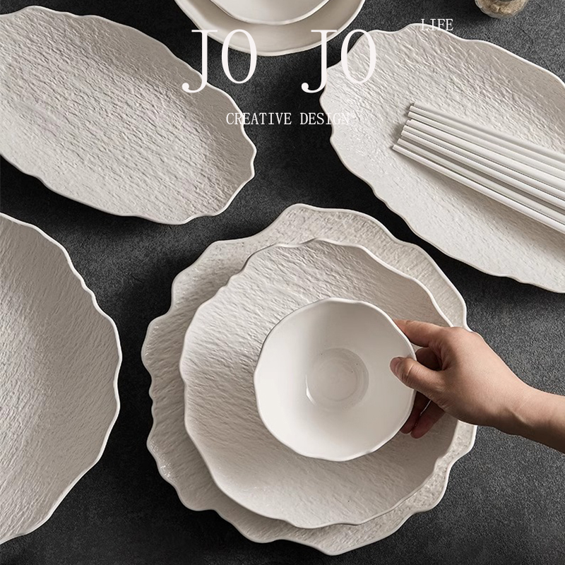 Jojo Bowl and Plate Set, Japanese-Style Light Luxury Stone-Patterned Dish Plate, High-End Bowl and Chopsticks, Housewarming Tableware, Modern Household Bowl and Plate Set