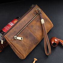 High-end mens clutch bag crazy horse leather handmade large-capacity pipe bag multi-functional pipe accessories storage bag portable