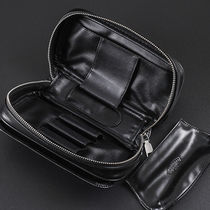 High-end pipe bag large capacity leather pipe bag pipe storage bag tobacco three-pipe bag portable mens pipe bag