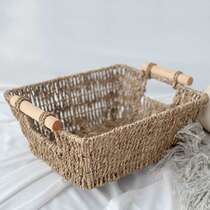 Creative straw woven storage basket desktop cosmetics and miscellaneous storage basket square toy snack storage basket seagrass woven