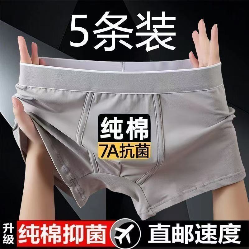 Value Pack of 5 Men's Underwear, Thin Style, Pure Cotton, Full Cotton Crotch, 7A Grade Antibacterial, Loose Fit Boxer Briefs