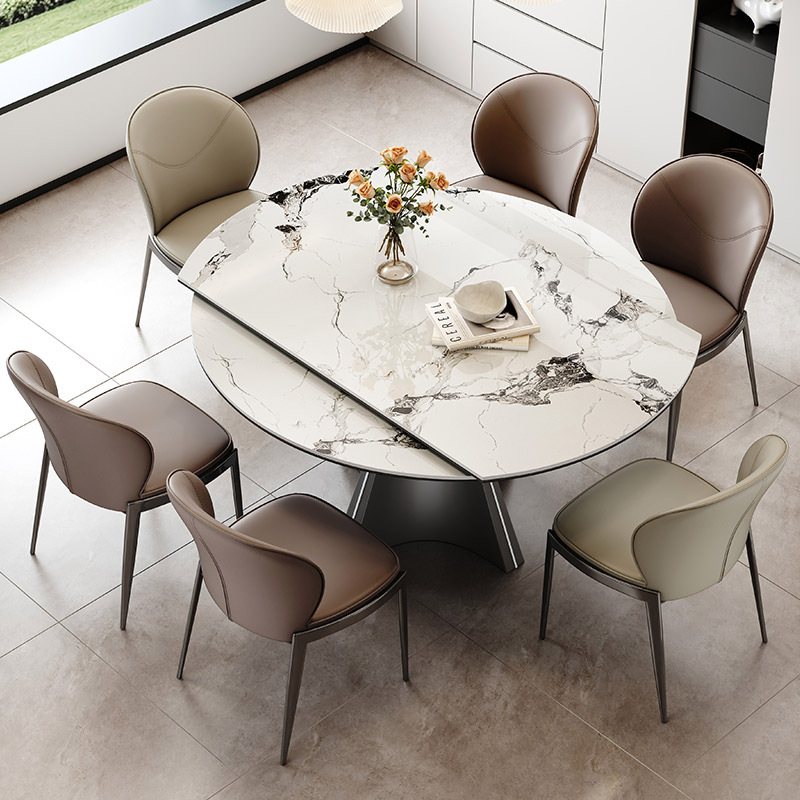 Rotating and Extendable Slate Dining Table, Convertible into a Round Table, Suitable for Small Apartments, Italian Light Luxury Style, for Living Room Use, 2026 New Model Rotating and Extendable Slate Dining Table, Convertible into a Round Table, Suitable for Small Apartments, Italian Light Luxury Style, for Living Room Use, 2026 New Model