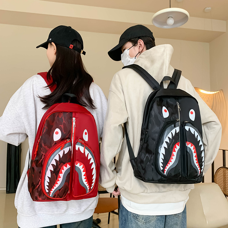 New High School Student Bape Versatile Graffiti Student Backpack Unisex Trendy Shark School Bag Casual Backpack