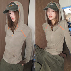 European Stylish Contrast Color zipper hooded Long sleeves Sweatshirt women's 2025 autumn silm Slim Looking base hoodie Tops