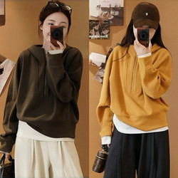 American Style lazy style Half Zip Hooded Sweatshirt Outwear Women's Autumn 2025 New arrival Loose Fashion All-match Hoodie Tops