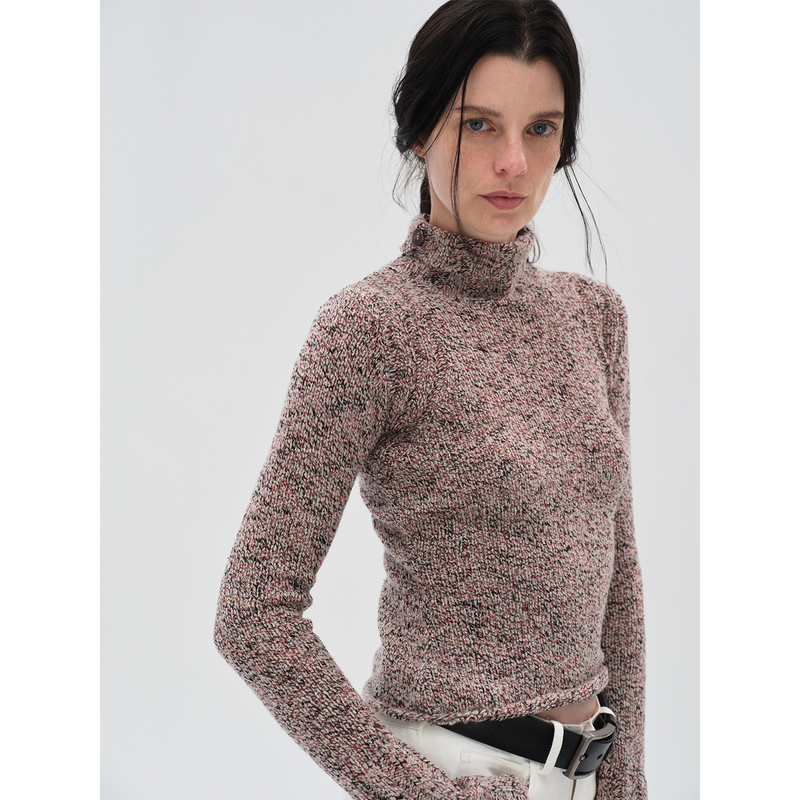 Heliact O Autumn and Winter Fancy Mixed-Color Yarn Mid-High Collar Slim-Fit Sweater