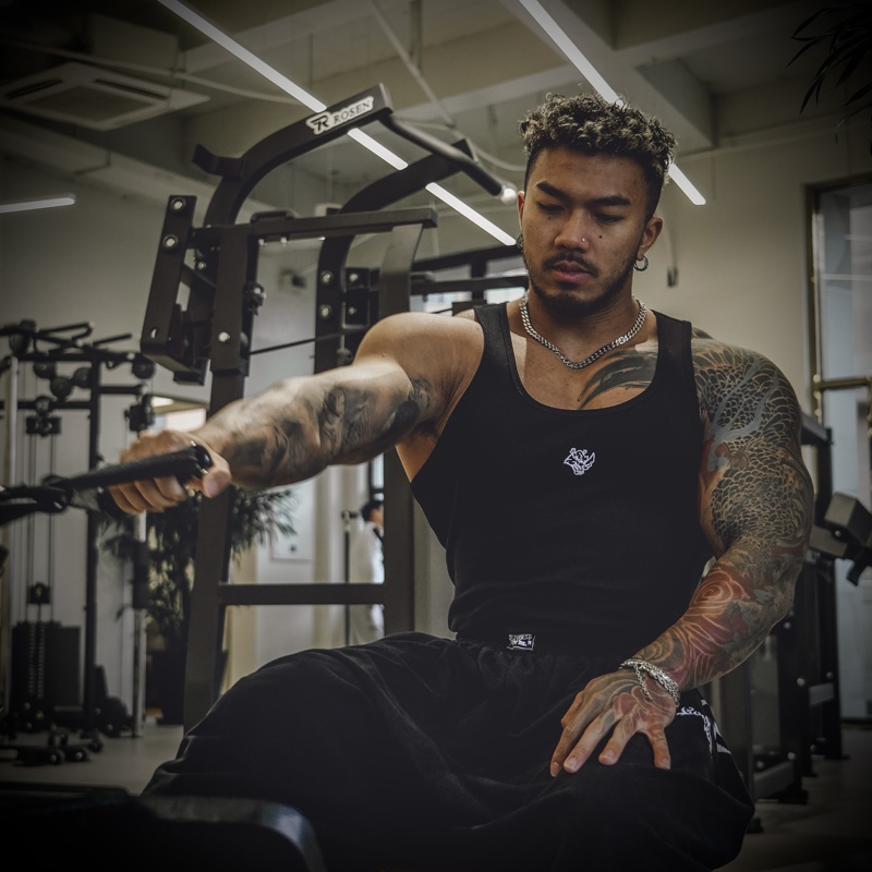Ironjungle Gym Rhino Logo Embroidered Training Tight-Fitting Ribbed Tank Top