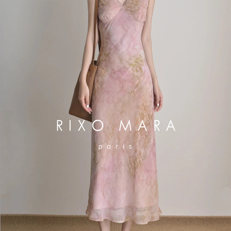 Rixo Mara Gentle Style, Flattering and Sexy Bias-Cut Slimming V-Neck Dress, 2026 New Model, High-End Long Dress