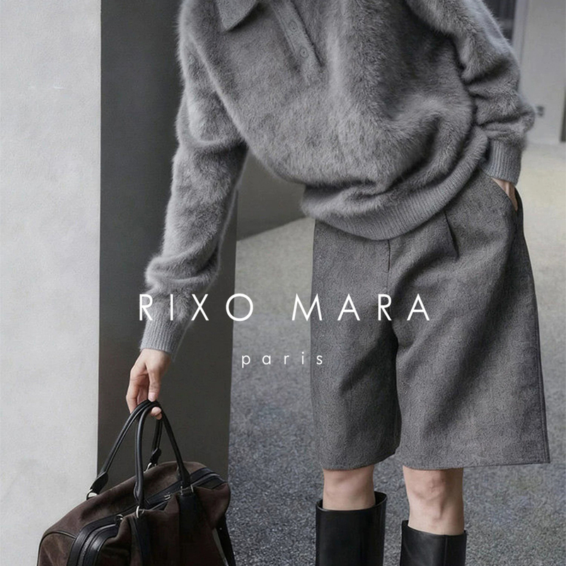 Rixo Mara Gray Woolen Straight-Leg Casual Pants for Women 2026 Autumn New High-Waisted Slimming Thickened Five-Point Shorts Rixo Mara Gray Woolen Straight-Leg Casual Pants for Women 2026 Autumn New High-Waisted Slimming Thickened Five-Point Shorts