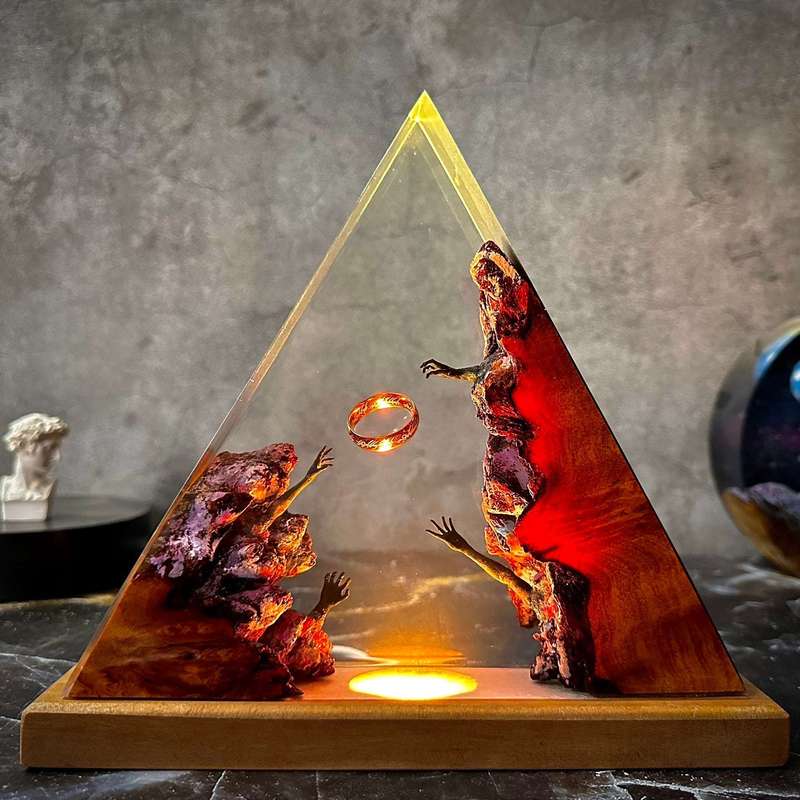 Lord of the Rings Epoxy Resin Wooden Night Light Handmade Gift Home Decoration Ocean Resin Lamp Boyfriend Gift