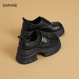 Женские лоферы Daphne; сезон осень; новинка 2025 года; сезон зима; женская обувь из бархата; черные женские туфли на толстой подошве; маленькие кожаные туфли