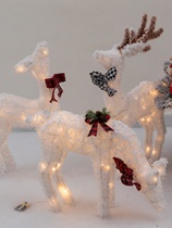 Pin Christmas decorations flocked luminous shape deer three-piece set shopping mall shop window small scene ornaments library