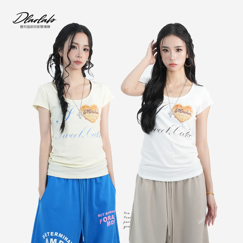 Trendy Street Dance Brand Dopamine T-Shirt Waffle Pattern English Slim Fit Jazz Versatile Tencel Hot Girl 8333