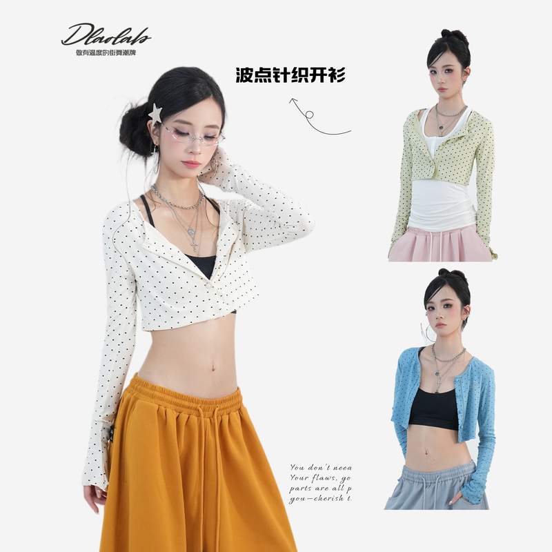 Trendy Street Dance Brand Original'Hot Girl Polka Dot Long Sleeve Cardigan' Jazz Slim Fit Crop Top 5052
