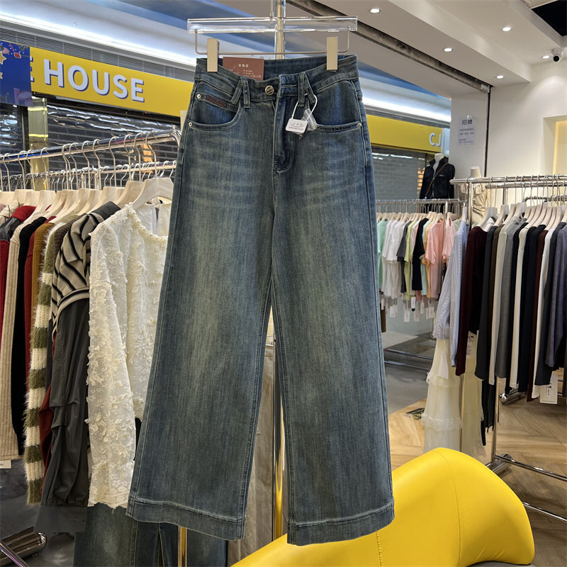 景可丹阔腿牛仔九分裤女春季25年新款韩版休闲宽松百搭高腰直筒裤详情3