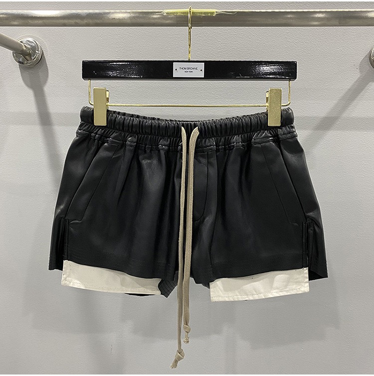 Summer New European and American Dark Ro Style Women's Basic Pu Leather Four-Corner Flap Pocket Pants Comfortable New Versatile Shorts