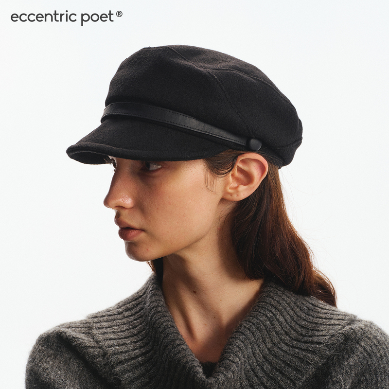 Eccentric Poet Woolen Soft-Brimmed Dome Navy Cap Newsboy Cap Eccentric Poet Woolen Soft-Brimmed Dome Navy Cap Newsboy Cap