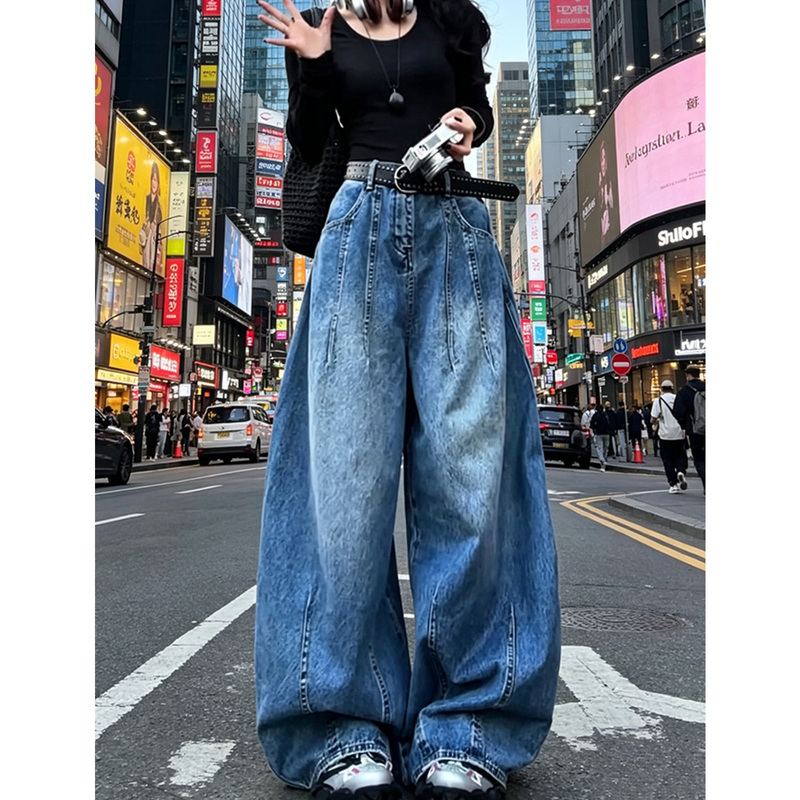 Loose Fit Structured Cut Scimitar Jeans for Women, New Autumn Style, Plus Size, Pear-Shaped Body, Hip-Covering, Slimming, Wide-Leg Pants Loose Fit Structured Cut Scimitar Jeans for Women, New Autumn Style, Plus Size, Pear-Shaped Body, Hip-Covering, Slimming, Wide-Leg Pants