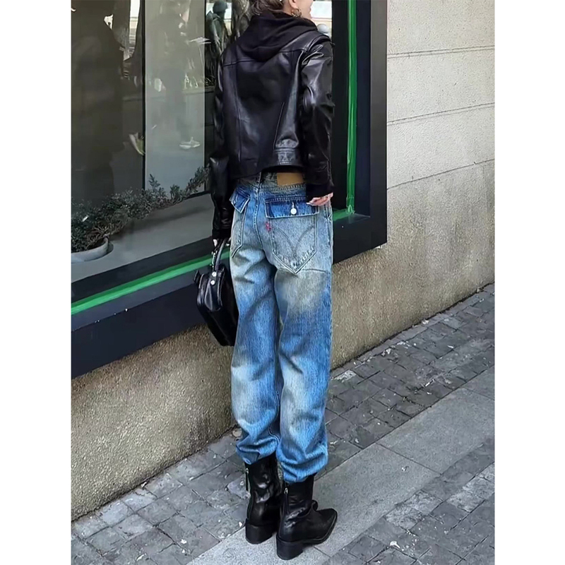 2026 Spring New Vintage High-Waisted Jeans for Women with Pear-Shaped Body, Blue Distressed Loose Narrow Straight-Leg Pants