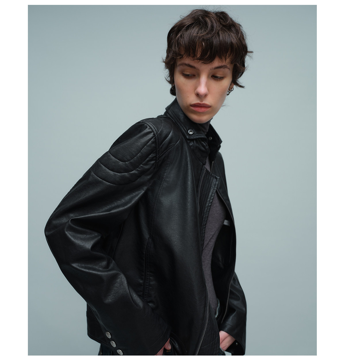 Slight Vogue Quilted Fold-Over Collar Moto Jacket
