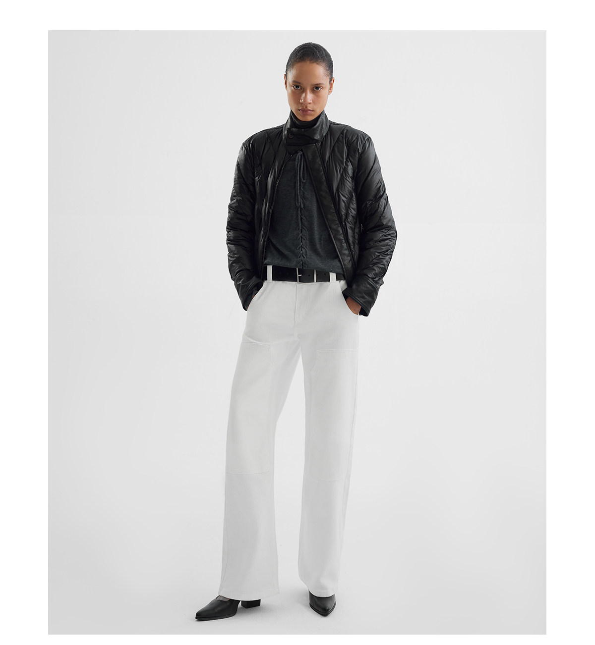 Slight Vogue 95g Leather-Paneled Quilted Down Jacket