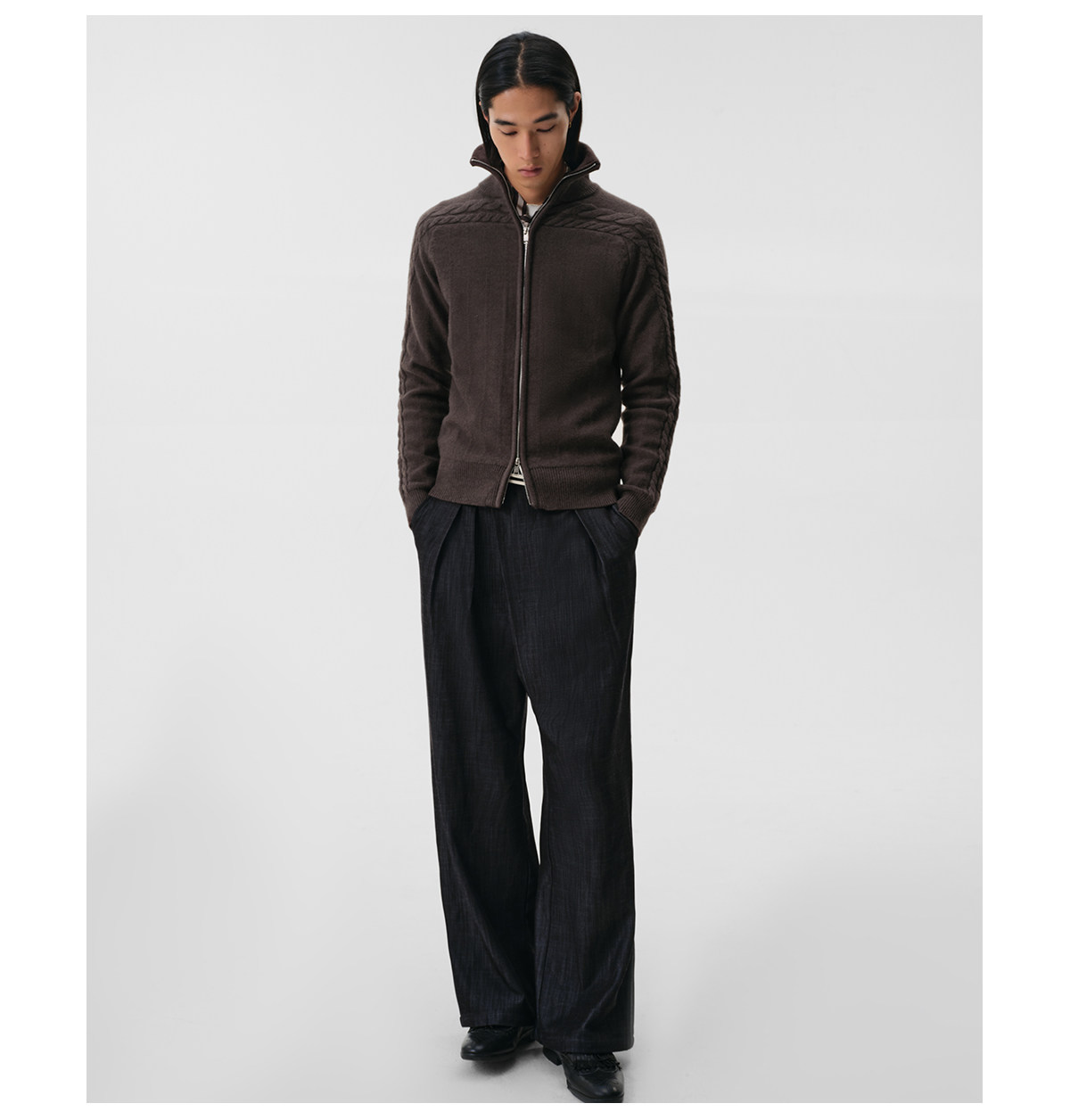 Slight Vogue Cable-Knit Stand Collar Cardigan