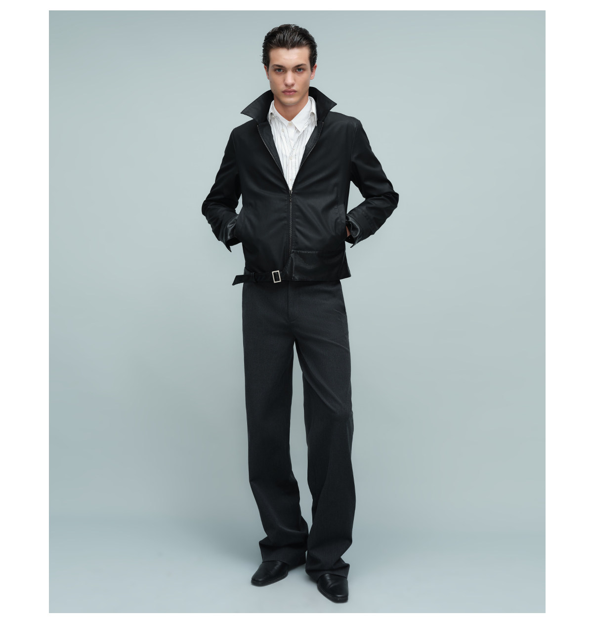 Slight Vogue Loose Waxed-Finish Leather-Trimmed Jacket