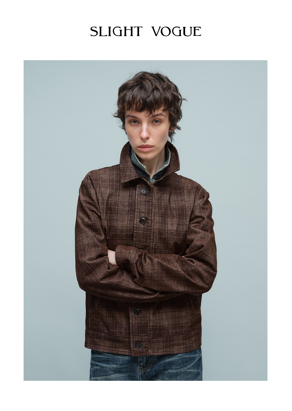 Slight Vogue Brown Plaid Corduroy Harrington Jacket