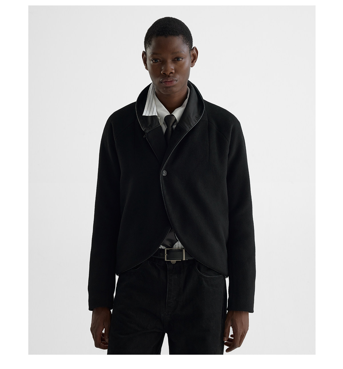 Slight Vogue Leather-Trim Wool Cocoon Jacket