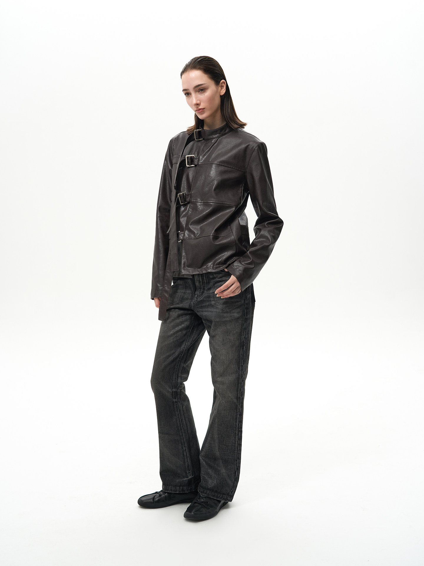 Slight Vogue Asymmetric Cropped PU Jacket