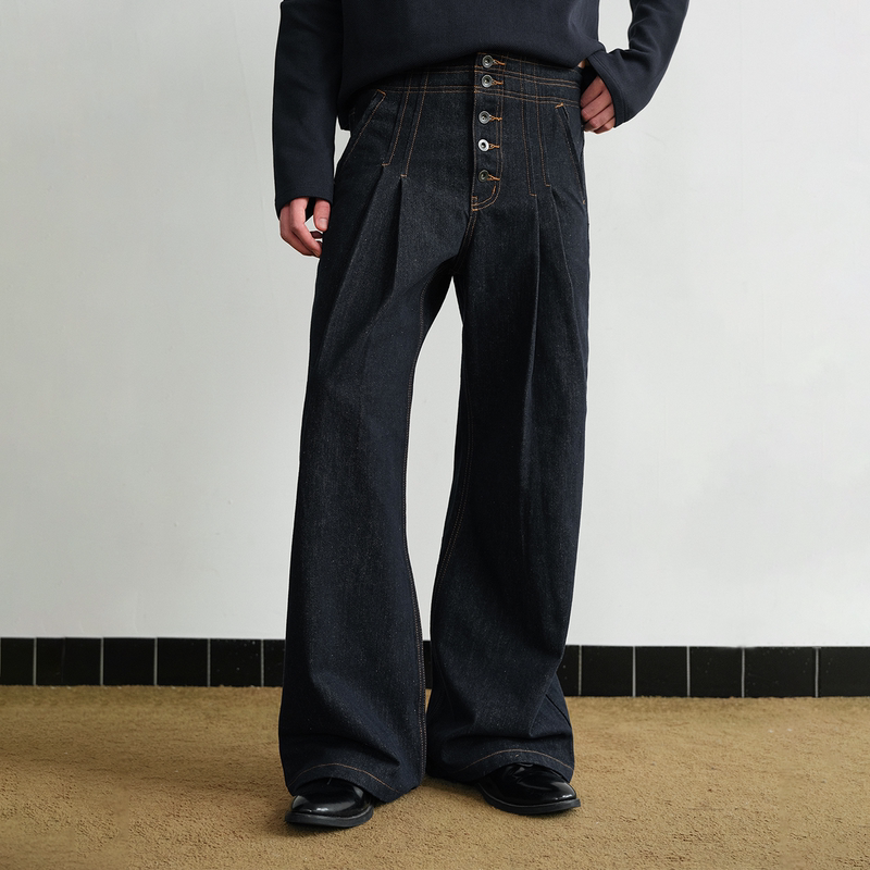 Slight Vogue (or Slight Vogue Brand) |   Hollow-Out Stitching Hollywood Waistband Raw Denim Bootcut Jeans